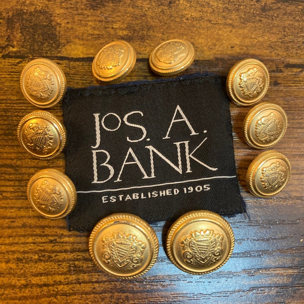 Jos. A. Bank Set of 10 Replacement Buttons Gold Tone Crest Metal Shank Blazer